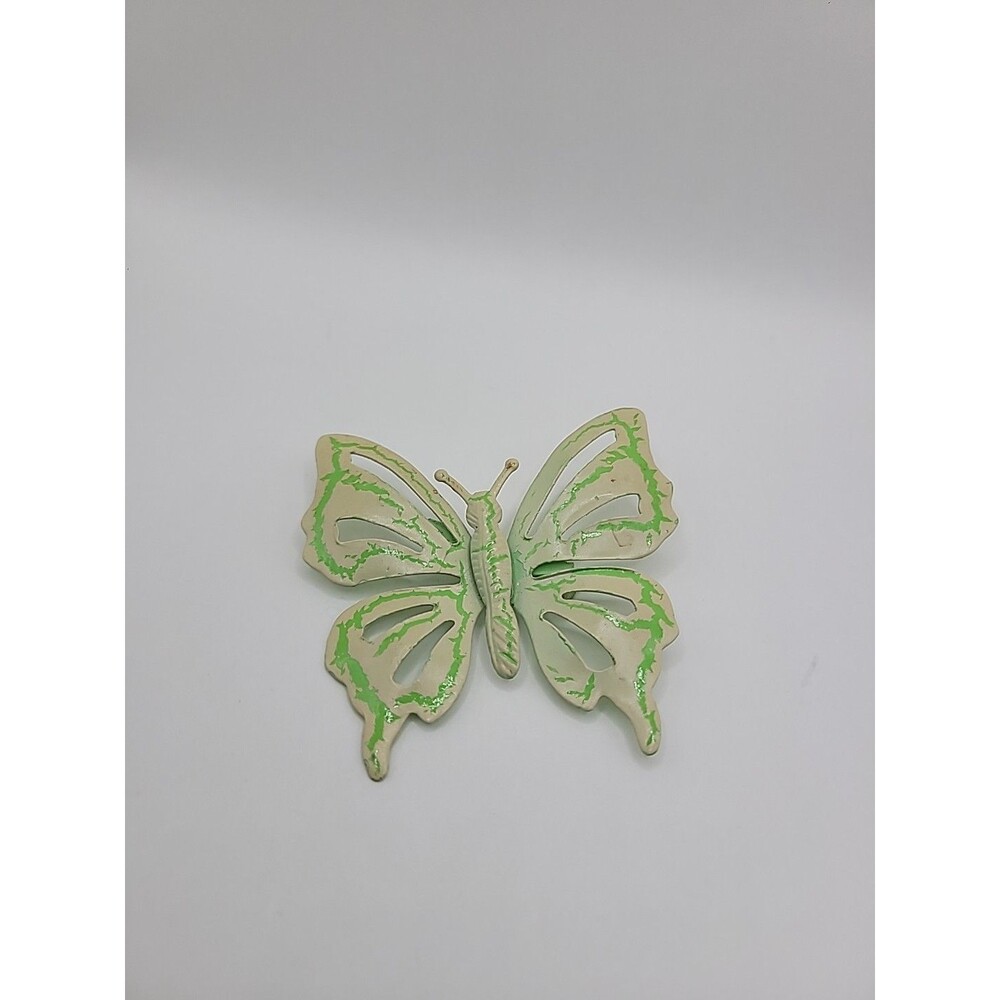 Vintage Style Butterfly Brooch Cream Green Enamel Retro Nature Spring Pin - Picture 8 of 10